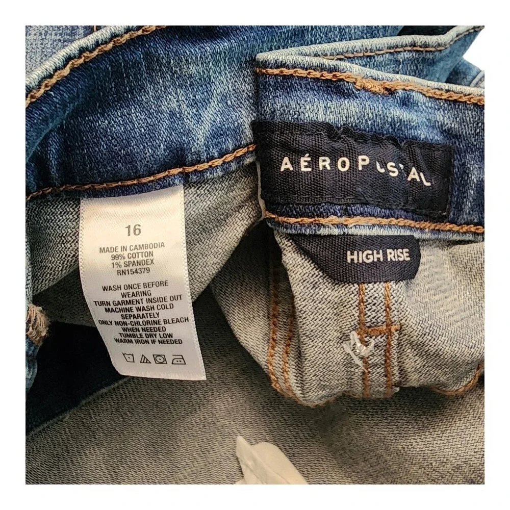 Aeropostale Aero Women High Rise Mini Skirt Size 16 Denim Jean Cut Off Skirt EUC